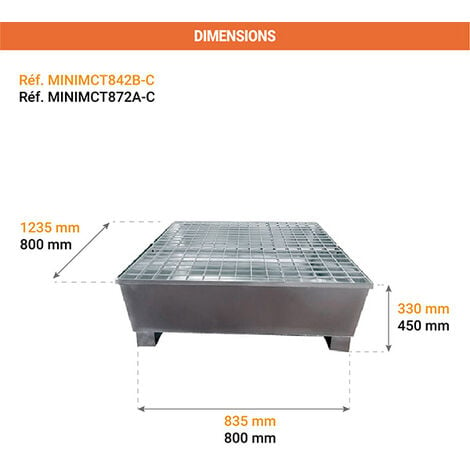 bac à condensats en acier pour groupe extérieur de climatisation 800 x 400  mm