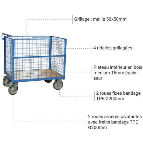 CHARIOT DE JARDIN GRILLAGÉ 4 ROUES - MACXI