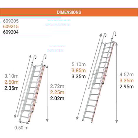 Echelle télescopique 8+8 échelons - Hauteur d'accès de 2.02 à 2.95m - 609204