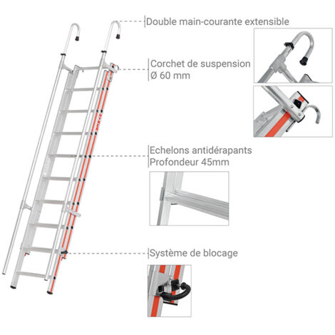 Echelle télescopique 8+8 échelons - Hauteur d'accès de 2.02 à 2.95m - 609204