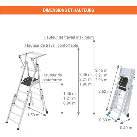 Marchepied 2 marches - hauteur de travail max. 2.43m - MP2