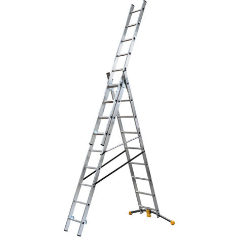 Hailo – Échelle transformable double 3x9 échelons 5,5m/6,3m – Aluminium léger – Système anti-écartement – Pour terrains en pente jusqu'à 15 cm (1/10)