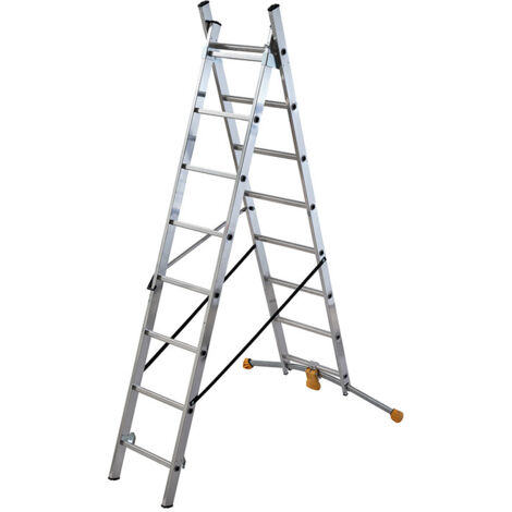 Echelle transformable 2 plans 2x8 échelons 3,5m/4,4m en aluminium Hailo HobbyLot