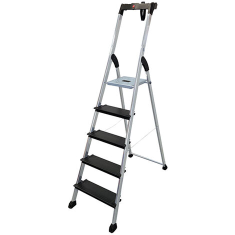 Hailo – Escabeau 7 marches 3.50m de hauteur de travail – Profondeur de marche 13 cm – Patins antidérapants – Câble anti-écartement – 8817211