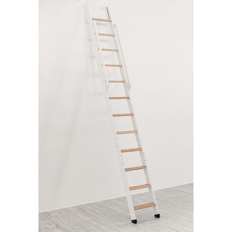 Echelle de meunier rabattable blanche 8 marches  - Hauteur sol à sol 1.99m - Largeur 36cm - STRONG-200-BL