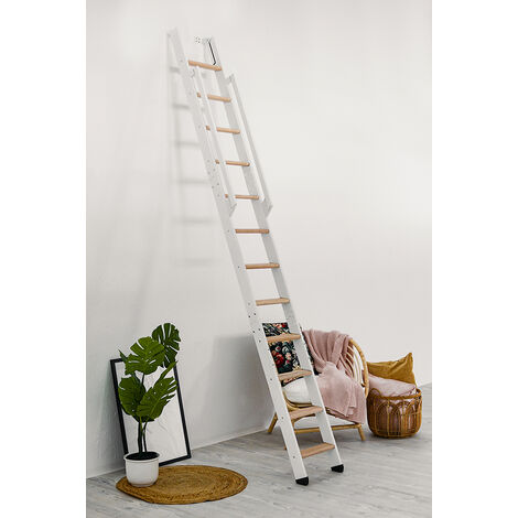 Echelle de meunier rabattable blanche 8 marches  - Hauteur sol à sol 1.99m - Largeur 36cm - STRONG-200-BL