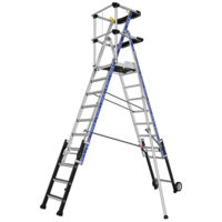 Tubesca Comabi – Escabeau télescopique 8 à 10 marches – Hauteur max. de travail 4.30m – Stabilisateurs latéraux réglables – Plateforme antidérapante alu 0.60 x 0.40m