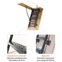Escalier escamotable métallique - Hauteur maximale sous plafond 2.80m - Ouverture du plafond de 60 x 120cm - LMS60120-2
