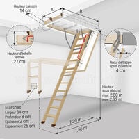 Escalier escamotable bois - Ouverture du plafond de 70 x 120cm - LWZ70120-2