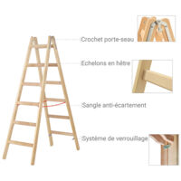 Échelle Double En Bois Pour Peintre - 3 Marches, Pliante, 2,2m, 150kg