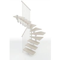 C. Escalier tournant 12 marches - Hauteur à franchir de 2.41 à 2.89m - Largeur 85cm - Couleur bois et blanc - Rampe verticale