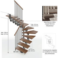 C. Escalier tournant 12 marches - Hauteur à franchir de 2.41 à 2.89m - Largeur 85cm - Couleur noyer et anthracite - Rampe verticale