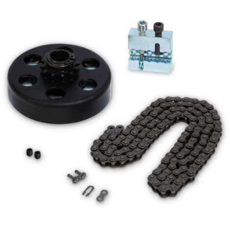 EBERTH Fliehkraftkupplung für Welle 19,05mm Ø, Kettenradkupplung mit Kette Typ 35 1,2m und Toolkit, Zahn-Fliehkraftkupplung, Zentrifugalkupplung Ritzel 12 Zähne 35, Go Kart, Pocket Bike, Motorrad