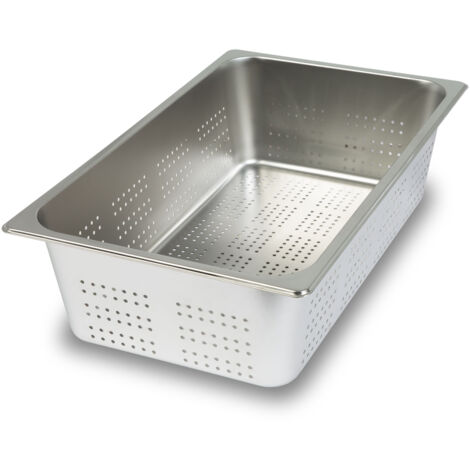 VERTES GN Behälter 1/1 Gastro Norm Gastronorm (Edelstahl, 150mm Tief, Perforiert, Rostfrei, Kratzfest, Temperaturbeständig von -40° bis +300°C, für Bain Marie und Vielseitigen Einsatz in Gastronomie)