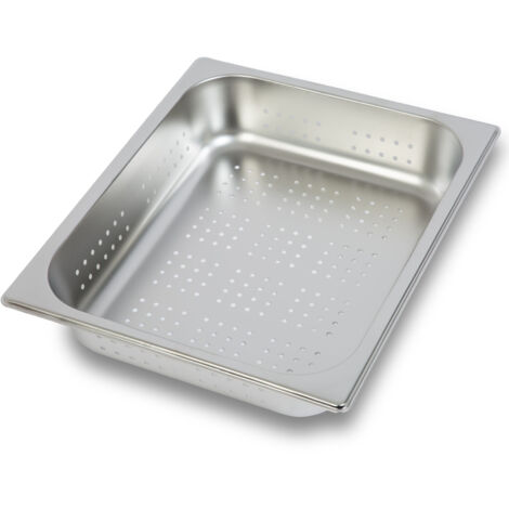 VERTES GN Behälter 1/2 Gastro Norm Gastronorm (Edelstahl, 65mm Tief, Perforiert, Rostfrei, Kratzfest, Temperaturbeständig von -40° bis +300°C, für Bain Marie und Vielseitigen Einsatz in Gastronomie)