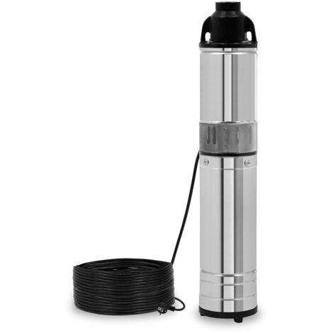 EBERTH 4" Tiefbrunnenpumpe Brunnenpumpe aus rostfreiem Edelstahl, Elektrisch 750W, Durchmesser 4 Zoll (10cm), Anschlussgewinde 1 1/4 Zoll, Stromkabel 15m, Arbeitstiefe max. 15m, mit Schmutzsieb (1/5)
