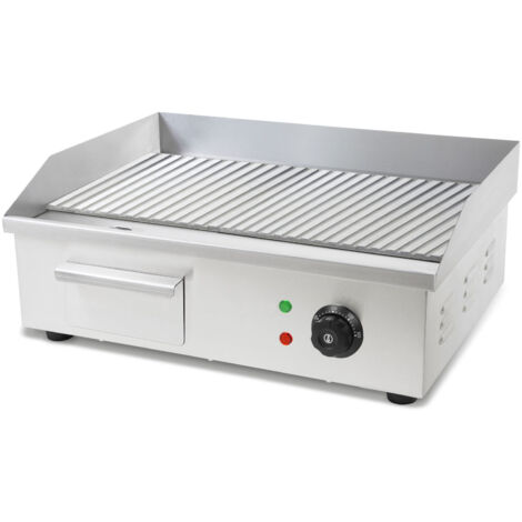 Plancha électrique 3000W inox 55x35cm – Surface rainurée pour cuisson uniforme – Thermostat réglable jusqu'à 300°C (1/5)