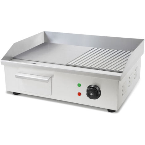 Plancha pro 3000W inox, surface mixte lisse/rainurée 55x35cm, 50-300°C – VERTES (1/5)
