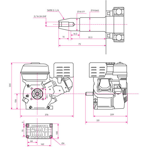 Moteur Essence 5.5CV EBERTH - 4 Temps, 163cc - Kart, Tondeuse - Démarrage Câble, Sécurité Huile