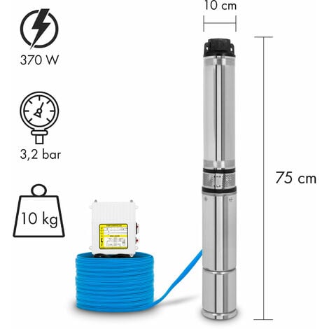 EBERTH Pompe de puits profond 4" pompe à eau immergée pour puits, électrique 370W, pompe submersible pour puits, diamètre 4 pouces (10cm), câble électrique 20m, hauteur de refoulement max. 31m