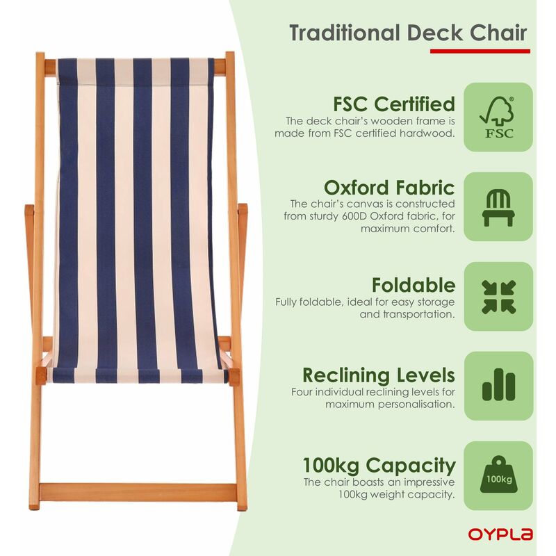 Oypla Traditional Folding Hardwood Garden Beach Deck Chairs Deckchairs