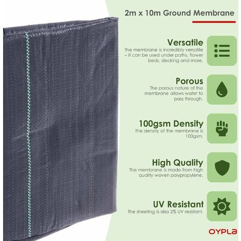 Oypla 2m x 10m Heavy Duty Weed Control Ground Cover Membrane Sheet