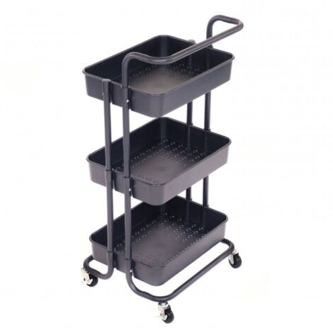 Oypla 3 Tier Black Household Kitchen Bathroom Storage Trolley Cart Shelf