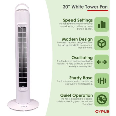 Oypla Electrical 30" Free Standing 3-Speed Oscillating Tower Cooling Fan