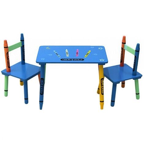Oypla Childrens Wooden Crayon Table and Chairs Set Kids Room Furniture