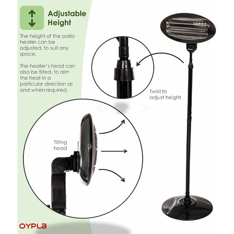 Oypla Electrical 2KW Quartz Free Standing Outdoor Electric Garden Patio  Heater