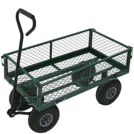 Oypla Heavy Duty Metal Gardening Trolley - Green Trailer Cart