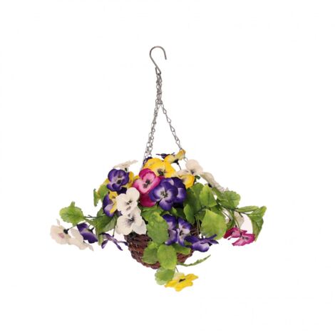 Oypla Artificial Garden Hanging Wicker Basket with Multicoloured Flowers (1/5)