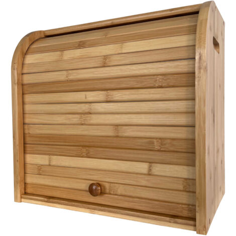 Oypla Double Layer Roll Top Bamboo Wooden Bread Bin Kitchen Storage (1/5)