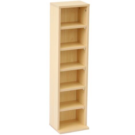 Oypla 6 Tier Beech Wooden CD DVD Game Book Shelf Storage Tower Rack - Fits 102 CDs (1/5)