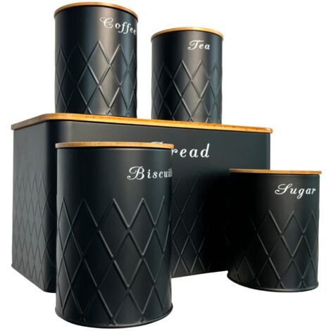 SG Traders 6pc Kitchen Storage Set with Airtight Bamboo Lids Includes Tea Coffee Sugar Nuts with