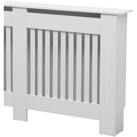 Oypla Large White Wooden Slatted Grill Radiator Cover MDF Cabinet