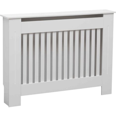Oypla Medium White Wooden Slatted Grill Radiator Cover MDF Cabinet