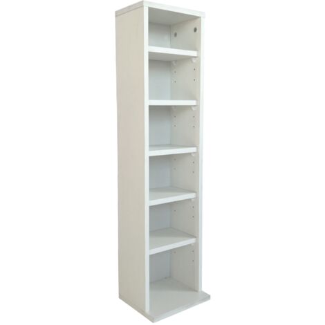 Oypla 6 Tier White Wooden CD DVD Game Book Shelf Storage Tower Rack - Fits 102 CDs