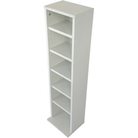 Oypla 6 Tier White Wooden CD DVD Game Book Shelf Storage Tower Rack - Fits 102 CDs