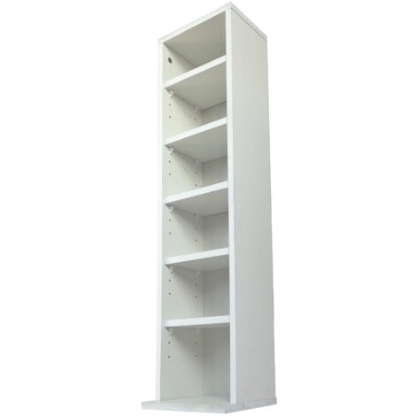 Oypla 6 Tier White Wooden CD DVD Game Book Shelf Storage Tower Rack - Fits 102 CDs
