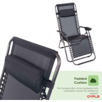 2x Oypla Folding Reclining Garden Deck Chair Sun Lounger Zero Gravity