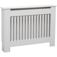 Oypla Medium White Wooden Slatted Grill Radiator Cover MDF Cabinet