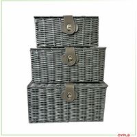 Oypla Set of 3 Grey Resin Woven Wicker Style Baskets Hampers Storage Boxes