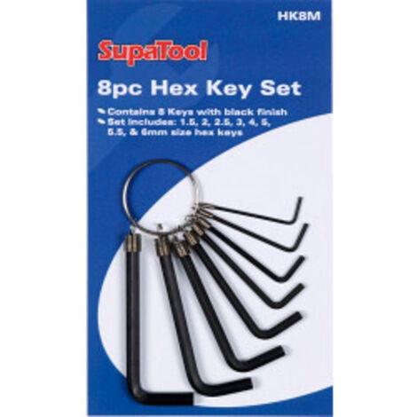 SupaTool Hex Key Set (Pack of 8) (One Size) (Black) - Black