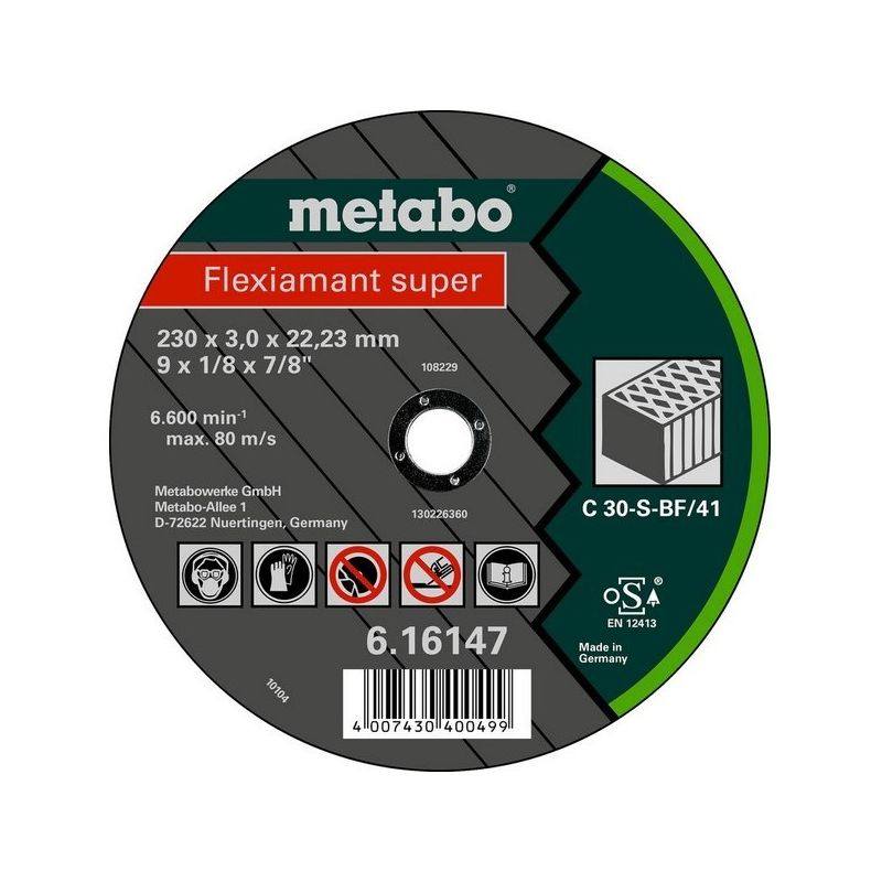 Metabo 616147000 Disco de tronzar para amoladora angular flexiamant super c30s piedra plano ø 230 3 2222 230x3x2223 25