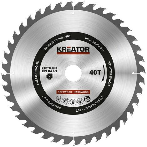 Kreator KRT020427 Disco de sierra circular para madera 254mm 40 dientes