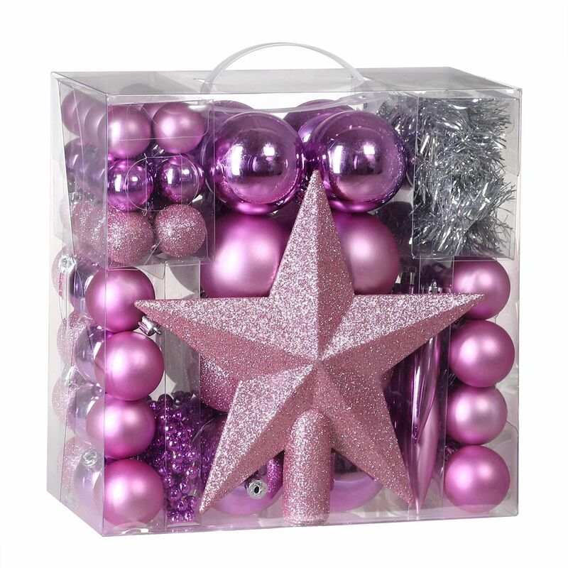 Deuba Set 77 adornos para decoraciones navideñas variadas colores rosa mate y