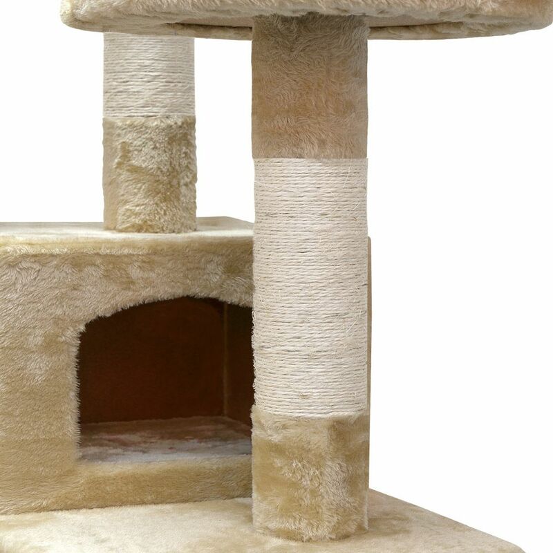 beige escaleras y dos cuevas CADOCA® Rascador para gatos de 175 cm con tres plataformas 