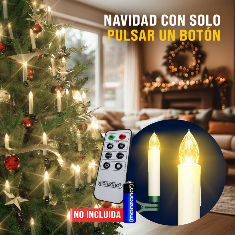 Velas Inalámbricas Y Sin Llama, Vela LED Para árbol De Navidad Con Control Remoto Y Lazos Desmontables Velas Parpadeantes Con Control Remoto Y Con Pilas Para Decoracion Navidena En Interiores
