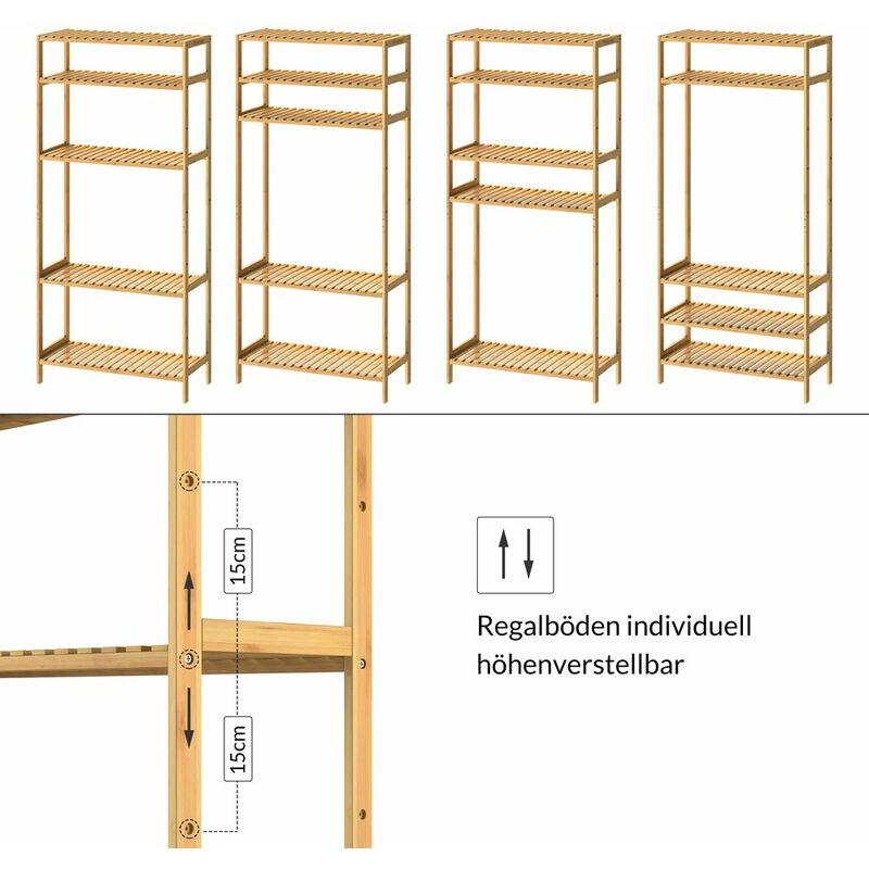 Casaria Estantería de Bambú con 5 baldas de altura ajustable 130x60x26cm  Repisa Librería